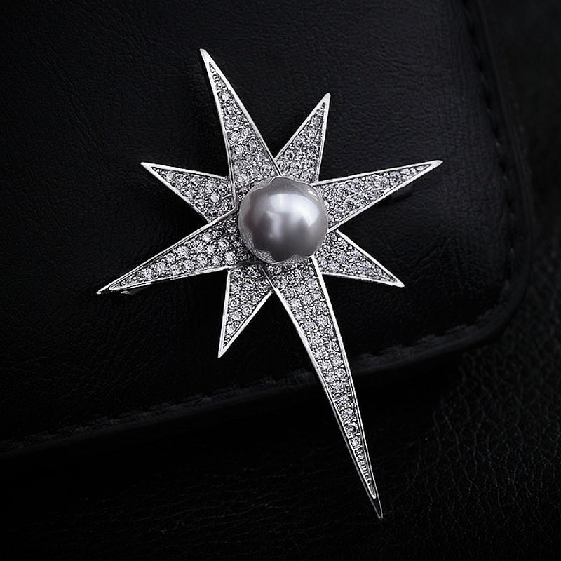 Modni novi srebrni broš s kristalnom zvijezdom Korejski ženski kardigan šal Muško odijelo Značka za kaput Ovratnik košulje Dodaci