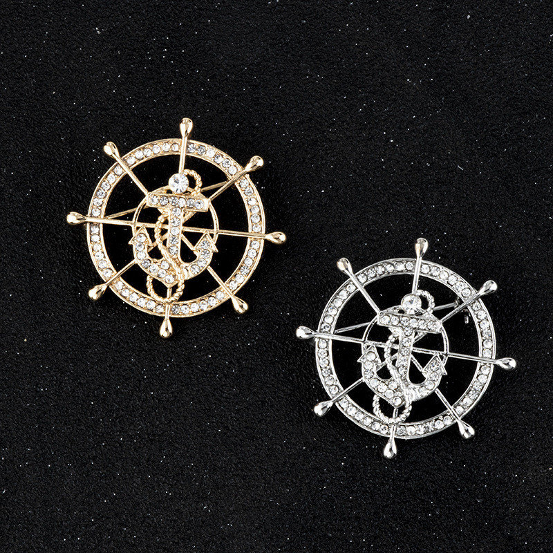 Korejski modni broš s kormilom u mornaričkom stilu, kristalno sidro, igla za rever, vrhunska muška igla za odijelo, igle za ovratnik košulje, značka, nakit, dodaci