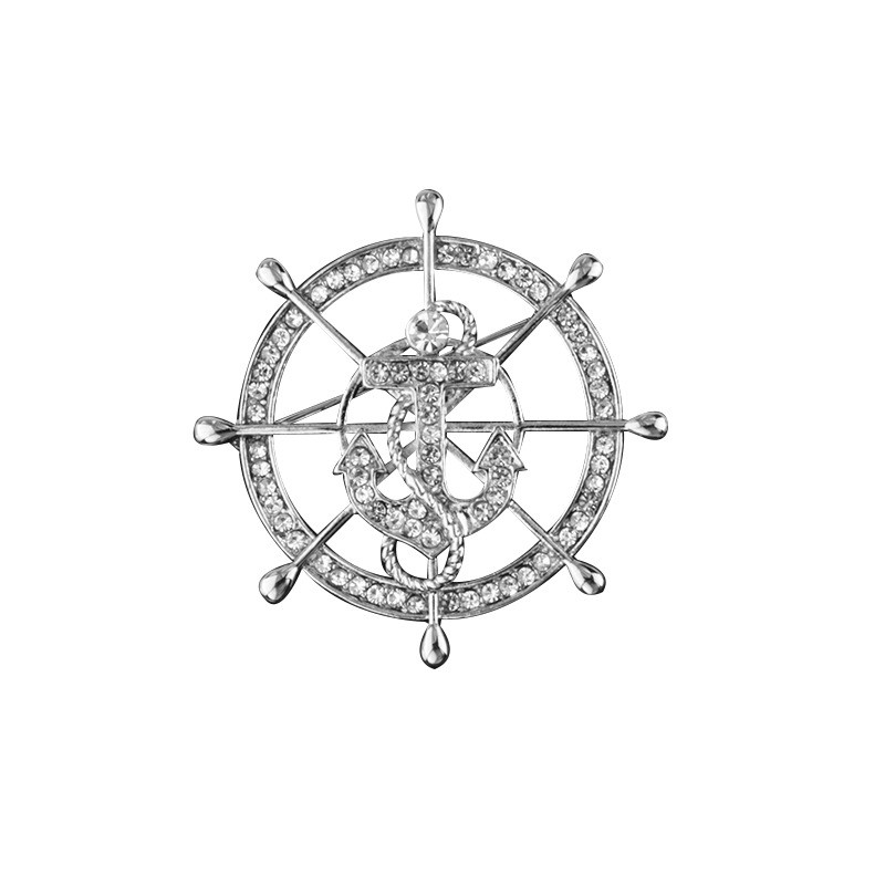 Korejski modni broš s kormilom u mornaričkom stilu, kristalno sidro, igla za rever, vrhunska muška igla za odijelo, igle za ovratnik košulje, značka, nakit, dodaci