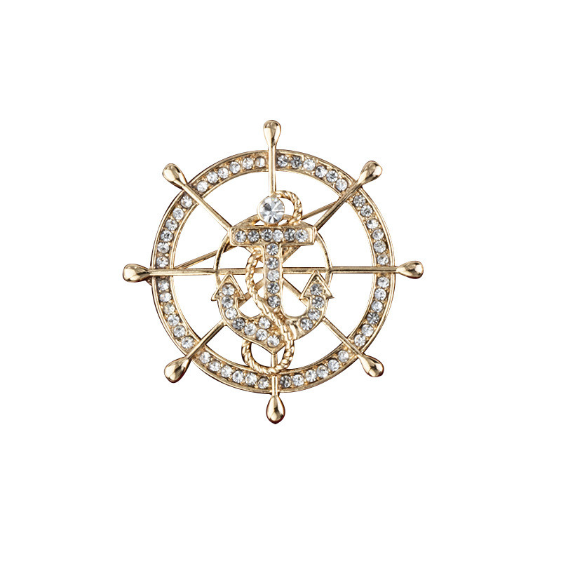 Korejski modni broš s kormilom u mornaričkom stilu, kristalno sidro, igla za rever, vrhunska muška igla za odijelo, igle za ovratnik košulje, značka, nakit, dodaci