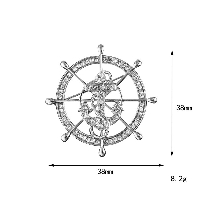 Korejski modni broš s kormilom u mornaričkom stilu, kristalno sidro, igla za rever, vrhunska muška igla za odijelo, igle za ovratnik košulje, značka, nakit, dodaci