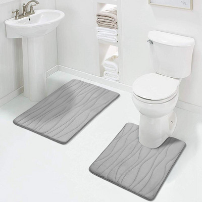 Olanly 2PCS vannas istabas paklāju komplekts, neslīdošs, absorbējošs dušas paliktnis, mīksts atmiņas putas, U-veida tualetes paklājs un taisnstūra grīdas vannas paklājs