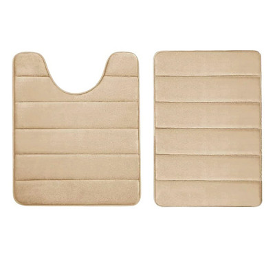 Olanly 2PCS vannas istabas paklāju komplekts, neslīdošs, absorbējošs dušas paliktnis, mīksts atmiņas putas, U-veida tualetes paklājs un taisnstūra grīdas vannas paklājs