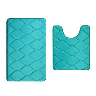 Olanly 2PCS vannas istabas paklāju komplekts, neslīdošs, absorbējošs dušas paliktnis, mīksts atmiņas putas, U-veida tualetes paklājs un taisnstūra grīdas vannas paklājs