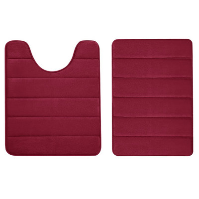 Olanly 2PCS vannas istabas paklāju komplekts, neslīdošs, absorbējošs dušas paliktnis, mīksts atmiņas putas, U-veida tualetes paklājs un taisnstūra grīdas vannas paklājs