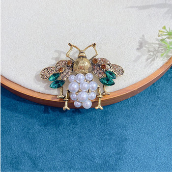 Нова винтидж перлена кристална пчелна брошка с кристали от насекоми, игли за ревери, палто, пуловер, корсаж, луксозни бижута, брошки за сватбено тържество