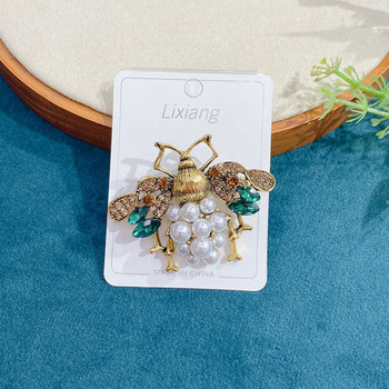 Нова винтидж перлена кристална пчелна брошка с кристали от насекоми, игли за ревери, палто, пуловер, корсаж, луксозни бижута, брошки за сватбено тържество
