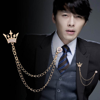 Нова корейска висококачествена метална корона с пискюли, брошка, игла, кристална значка, игла с ревер, корсаж за яка на костюм, аксесоари, подаръци за мъже