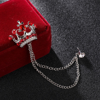 Vrhunski broš kruna s kristalnim kamenčićima broševi s resicama lančić igla za rever britanski stil muško odijelo ovratnik košulje luksuzni nakit