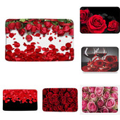 Crvena ruža Kupaonske prostirke Protuklizna Vinska cvjetna podloga za noge Valentinovo Otirač za spavaću sobu Kuhinja Pastoralno cvijeće Tepih Podna prostirka Kuća