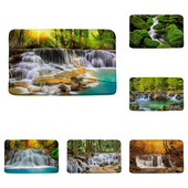 Zaļā meža ūdenskrituma ainava vannas paklājiņš Tropu džungļu augs sūnas ezera ainava atmiņas putas vannas istaba dušas paklājs virtuves paklājs