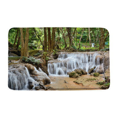 Zaļā meža ūdenskrituma ainava vannas paklājiņš Tropu džungļu augs sūnas ezera ainava atmiņas putas vannas istaba dušas paklājs virtuves paklājs