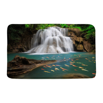 Zaļā meža ūdenskrituma ainava vannas paklājiņš Tropu džungļu augs sūnas ezera ainava atmiņas putas vannas istaba dušas paklājs virtuves paklājs