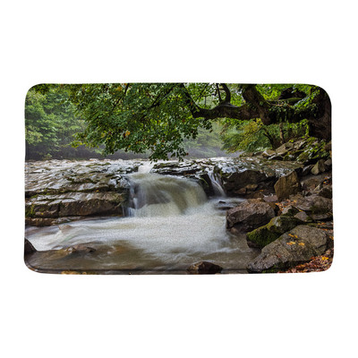 Zaļā meža ūdenskrituma ainava vannas paklājiņš Tropu džungļu augs sūnas ezera ainava atmiņas putas vannas istaba dušas paklājs virtuves paklājs