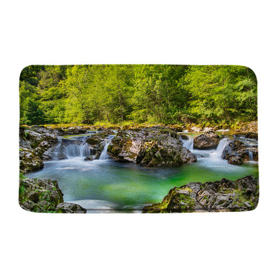 Zaļā meža ūdenskrituma ainava vannas paklājiņš Tropu džungļu augs sūnas ezera ainava atmiņas putas vannas istaba dušas paklājs virtuves paklājs