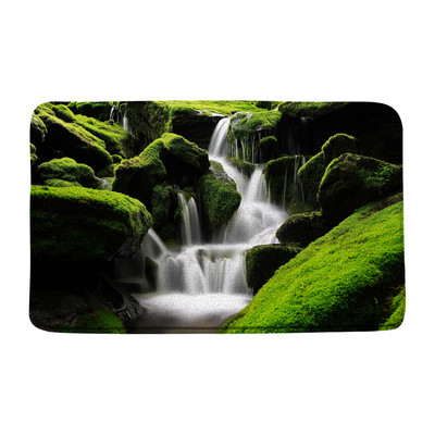 Zaļā meža ūdenskrituma ainava vannas paklājiņš Tropu džungļu augs sūnas ezera ainava atmiņas putas vannas istaba dušas paklājs virtuves paklājs