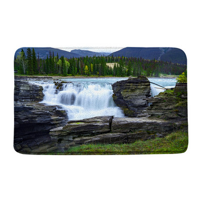 Zaļā meža ūdenskrituma ainava vannas paklājiņš Tropu džungļu augs sūnas ezera ainava atmiņas putas vannas istaba dušas paklājs virtuves paklājs