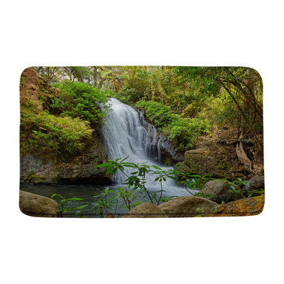 Zaļā meža ūdenskrituma ainava vannas paklājiņš Tropu džungļu augs sūnas ezera ainava atmiņas putas vannas istaba dušas paklājs virtuves paklājs