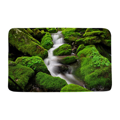 Zaļā meža ūdenskrituma ainava vannas paklājiņš Tropu džungļu augs sūnas ezera ainava atmiņas putas vannas istaba dušas paklājs virtuves paklājs