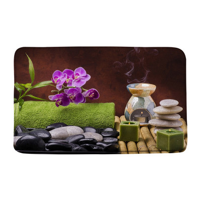 Prostirka za kupanje od zelenog bambusa, zen kamena, neklizajuća, ružičasti lotosov cvijet, šumski krajolik, memorijska pjena, kupaonski tepih za tuširanje, kuhinjski otirač, tepih