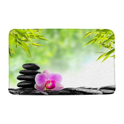 Prostirka za kupanje od zelenog bambusa, zen kamena, neklizajuća, ružičasti lotosov cvijet, šumski krajolik, memorijska pjena, kupaonski tepih za tuširanje, kuhinjski otirač, tepih