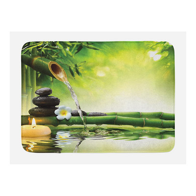 Prostirka za kupanje od zelenog bambusa, zen kamena, neklizajuća, ružičasti lotosov cvijet, šumski krajolik, memorijska pjena, kupaonski tepih za tuširanje, kuhinjski otirač, tepih