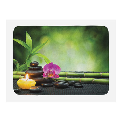 Prostirka za kupanje od zelenog bambusa, zen kamena, neklizajuća, ružičasti lotosov cvijet, šumski krajolik, memorijska pjena, kupaonski tepih za tuširanje, kuhinjski otirač, tepih