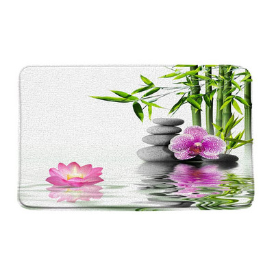 Prostirka za kupanje od zelenog bambusa, zen kamena, neklizajuća, ružičasti lotosov cvijet, šumski krajolik, memorijska pjena, kupaonski tepih za tuširanje, kuhinjski otirač, tepih