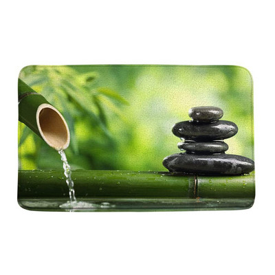Prostirka za kupanje od zelenog bambusa, zen kamena, neklizajuća, ružičasti lotosov cvijet, šumski krajolik, memorijska pjena, kupaonski tepih za tuširanje, kuhinjski otirač, tepih