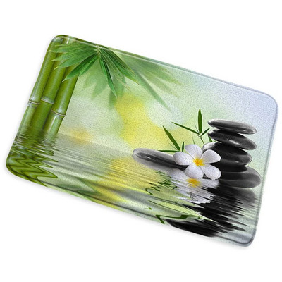 Prostirka za kupanje od zelenog bambusa, zen kamena, neklizajuća, ružičasti lotosov cvijet, šumski krajolik, memorijska pjena, kupaonski tepih za tuširanje, kuhinjski otirač, tepih