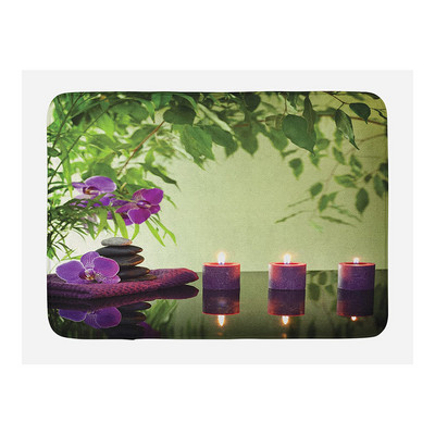 Prostirka za kupanje od zelenog bambusa, zen kamena, neklizajuća, ružičasti lotosov cvijet, šumski krajolik, memorijska pjena, kupaonski tepih za tuširanje, kuhinjski otirač, tepih