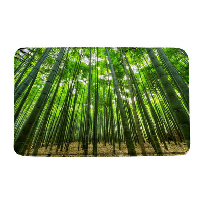 Prostirka za kupanje od zelenog bambusa, zen kamena, neklizajuća, ružičasti lotosov cvijet, šumski krajolik, memorijska pjena, kupaonski tepih za tuširanje, kuhinjski otirač, tepih