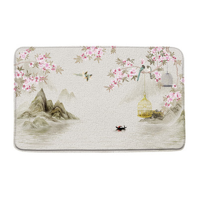 Cvijeće Ptice Prostirke za kupanje Kineski stil Cvjetne biljke u saksiji Kupaonski tepih Flanelski podni tepih Ulazni otirač Kućna protuklizna podloga