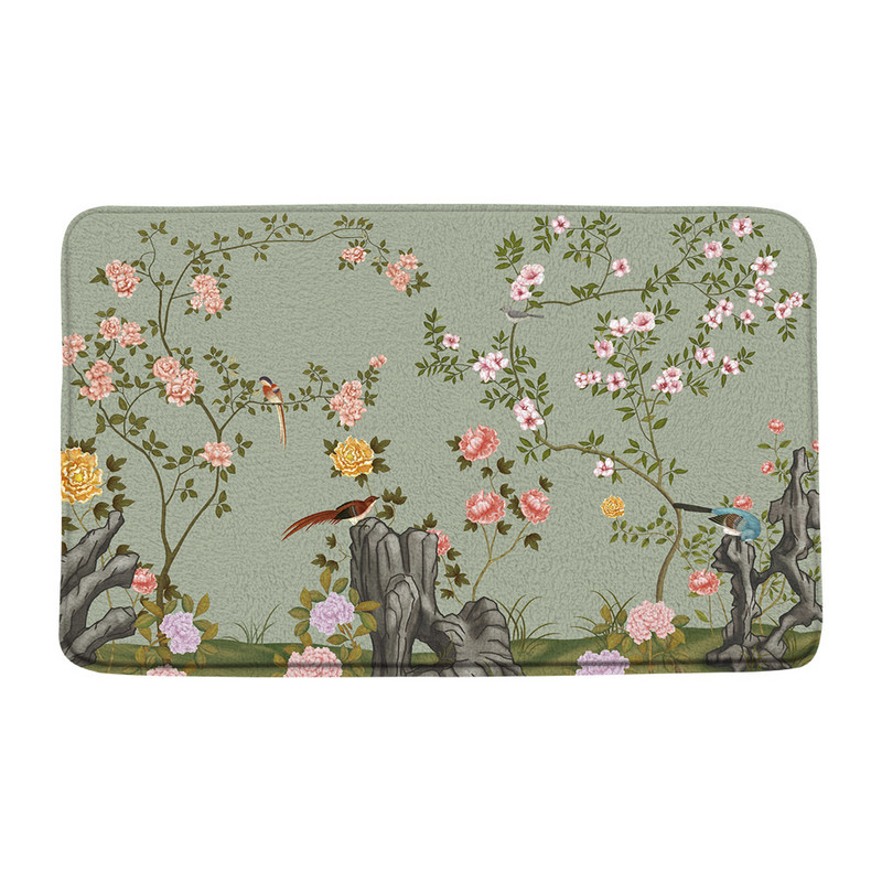 Cvijeće Ptice Prostirke za kupanje Kineski stil Cvjetne biljke u saksiji Kupaonski tepih Flanelski podni tepih Ulazni otirač Kućna protuklizna podloga