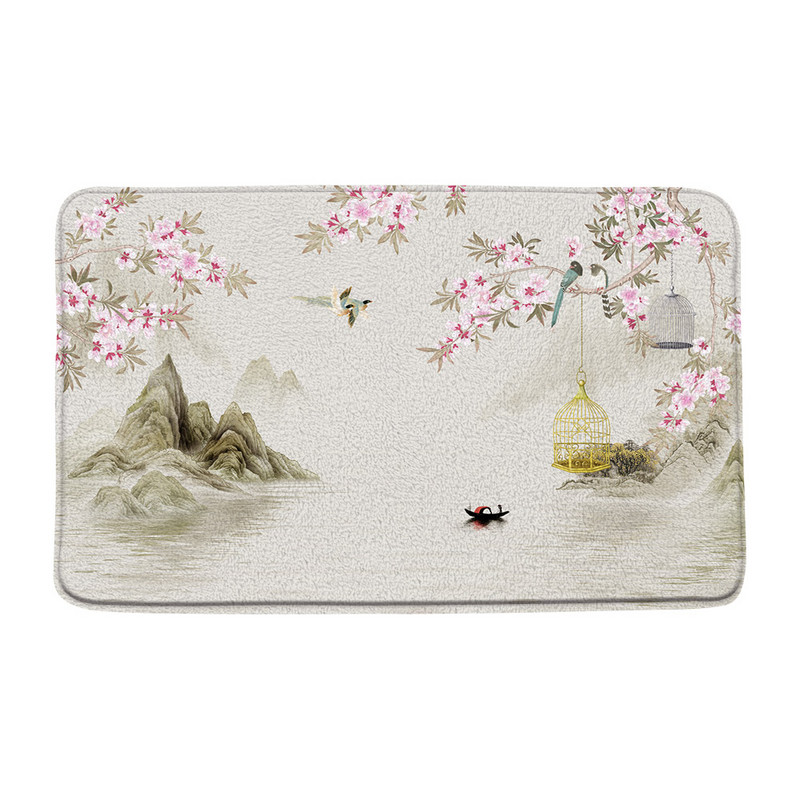Cvijeće Ptice Prostirke za kupanje Kineski stil Cvjetne biljke u saksiji Kupaonski tepih Flanelski podni tepih Ulazni otirač Kućna protuklizna podloga