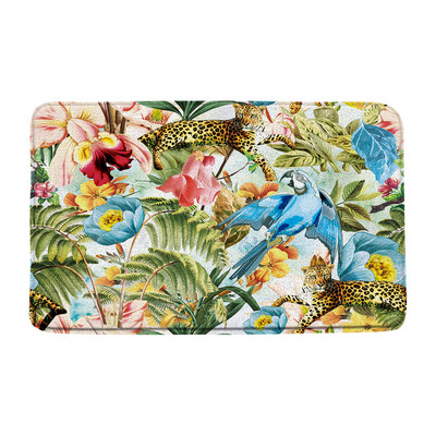 Leopard Zebra Prostirka za kupaonicu Tropske biljke Zeleno lišće Cvijet iz džungle Papiga Životinja Neklizajući kupaonski dekor Otirač Tepih Podna prostirka