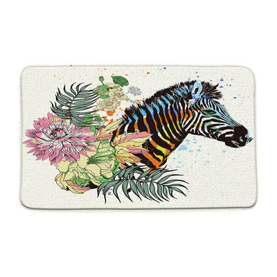 Leopard Zebra Prostirka za kupaonicu Tropske biljke Zeleno lišće Cvijet iz džungle Papiga Životinja Neklizajući kupaonski dekor Otirač Tepih Podna prostirka