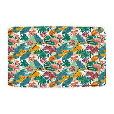 Leopard Zebra Prostirka za kupaonicu Tropske biljke Zeleno lišće Cvijet iz džungle Papiga Životinja Neklizajući kupaonski dekor Otirač Tepih Podna prostirka