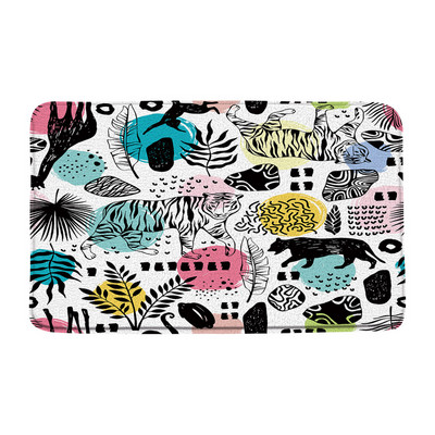 Leopard Zebra Prostirka za kupaonicu Tropske biljke Zeleno lišće Cvijet iz džungle Papiga Životinja Neklizajući kupaonski dekor Otirač Tepih Podna prostirka