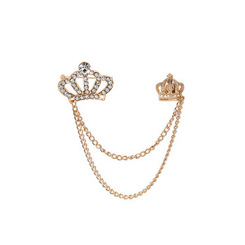 Нова корейска метална корона брошка игла луксозна пискюл верига ревер игла модна кристална значка за костюм палто яка аксесоари за мъже