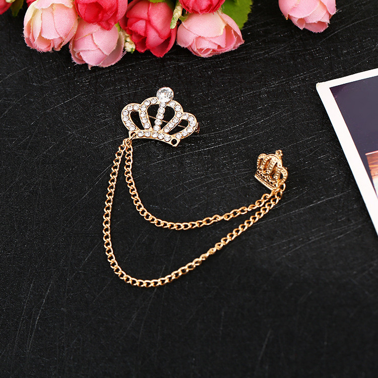 Korejas jauna metāla kronis piespraudes piespraudes grezna pušķu ķēde atloka piespraude Modes kristāla nozīmīte uzvalkam mēteļa apkakles aksesuāri vīriešiem