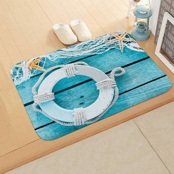 Δίχτυ ψαρέματος αστερίας Χαλάκια μπάνιου παραλίας Ξύλινο κατάστρωμα σανίδας Μπλε χαλί βούκινο σκηνικό Πέλμα ποδιών Θάλασσα σωσίβιο μπάνιου αντιολισθητικό χαλάκι