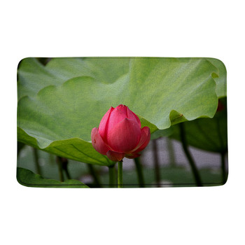Καλοκαιρινό φυτό Λουλούδια Χαλάκια μπάνιου Ροζ Lotus Σκηνικό Πράσινα Φύλλα Floral Κήπος Διακόσμηση Μπάνιου Χαλί αντιολισθητικό πίσω Χαλάκι κουζίνας