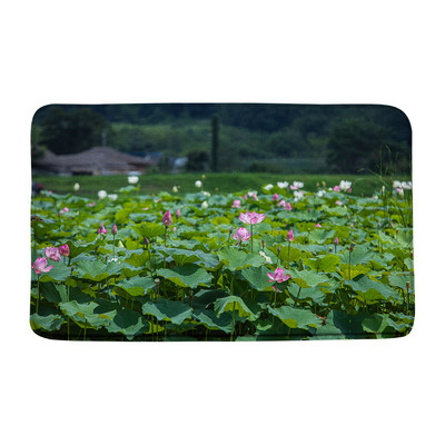 Vasaras augi Ziedi Vannas paklājiņi Rozā lotosa ainava Zaļās lapas Ziedu dārzs Vannas istabas dekors Paklājs Neslīdošs virtuves durvju paklājiņš