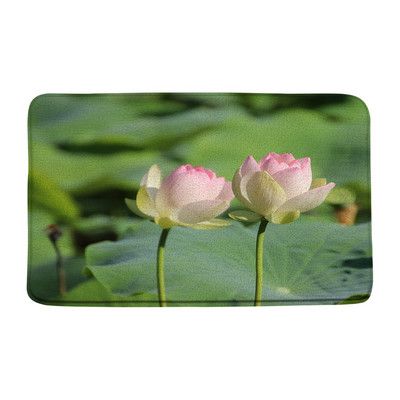 Vasaras augi Ziedi Vannas paklājiņi Rozā lotosa ainava Zaļās lapas Ziedu dārzs Vannas istabas dekors Paklājs Neslīdošs virtuves durvju paklājiņš