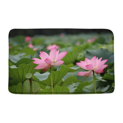 Vasaras augi Ziedi Vannas paklājiņi Rozā lotosa ainava Zaļās lapas Ziedu dārzs Vannas istabas dekors Paklājs Neslīdošs virtuves durvju paklājiņš
