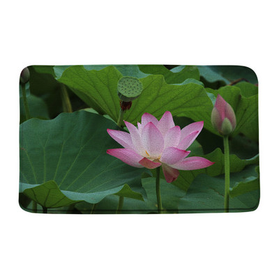 Vasaras augi Ziedi Vannas paklājiņi Rozā lotosa ainava Zaļās lapas Ziedu dārzs Vannas istabas dekors Paklājs Neslīdošs virtuves durvju paklājiņš