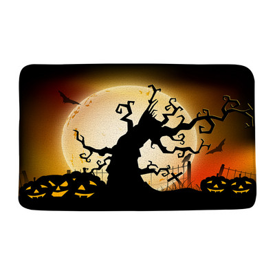 Halovīni nakts ķirbju sagaidīšanas durvju paklājiņš vannas istaba virtuve sikspārnis vārna kļavas lapas rudens flaneļa grīdas paklājs paklājs ieejas durvju paklājiņš