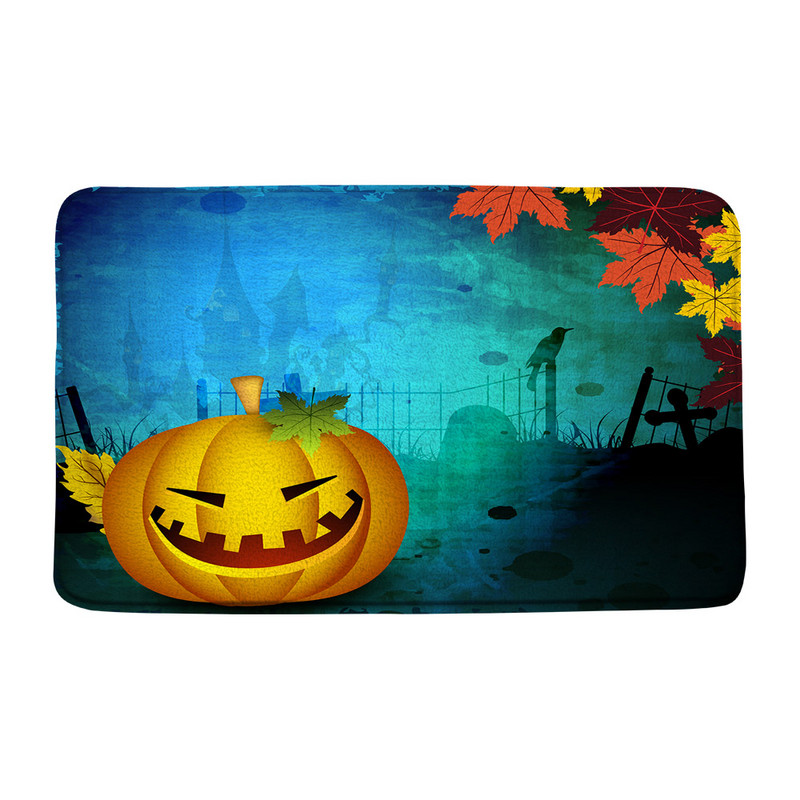 Halovīni nakts ķirbju sagaidīšanas durvju paklājiņš vannas istaba virtuve sikspārnis vārna kļavas lapas rudens flaneļa grīdas paklājs paklājs ieejas durvju paklājiņš