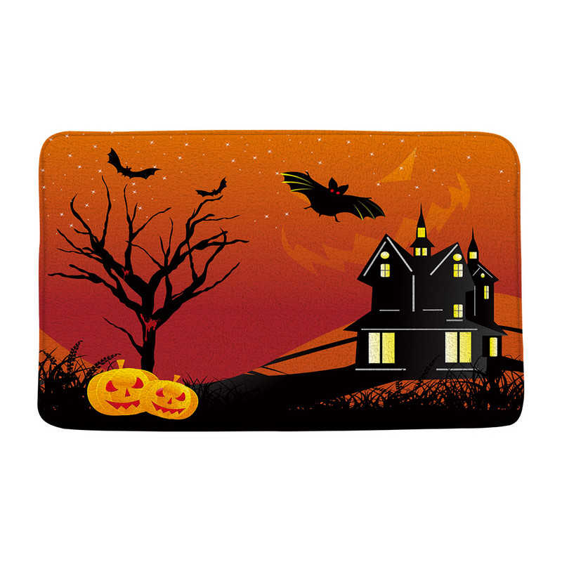 Halovīni nakts ķirbju sagaidīšanas durvju paklājiņš vannas istaba virtuve sikspārnis vārna kļavas lapas rudens flaneļa grīdas paklājs paklājs ieejas durvju paklājiņš